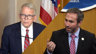 Gov. Mike DeWine (R-Ohio) and state Rep. David Thomas (R-Jefferson)