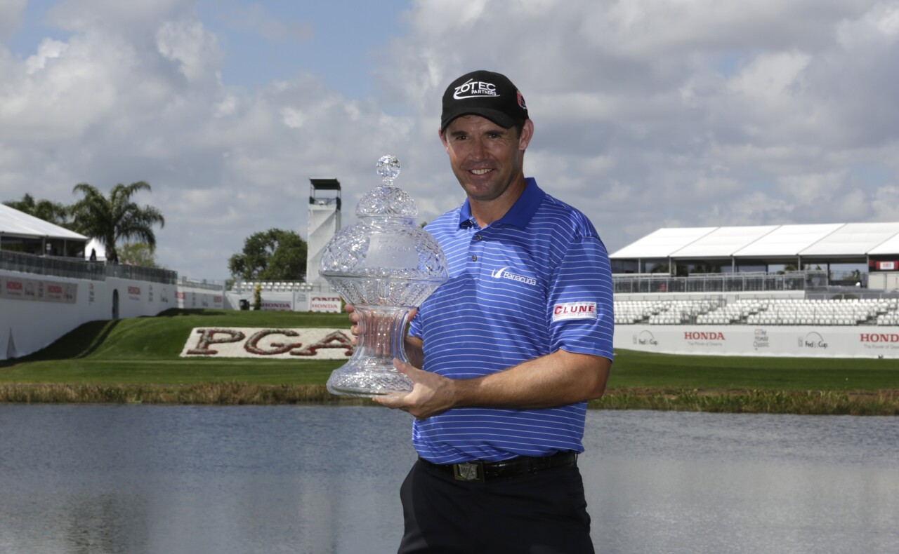 Padraig Harrington holds 2015 Honda Classic trophy